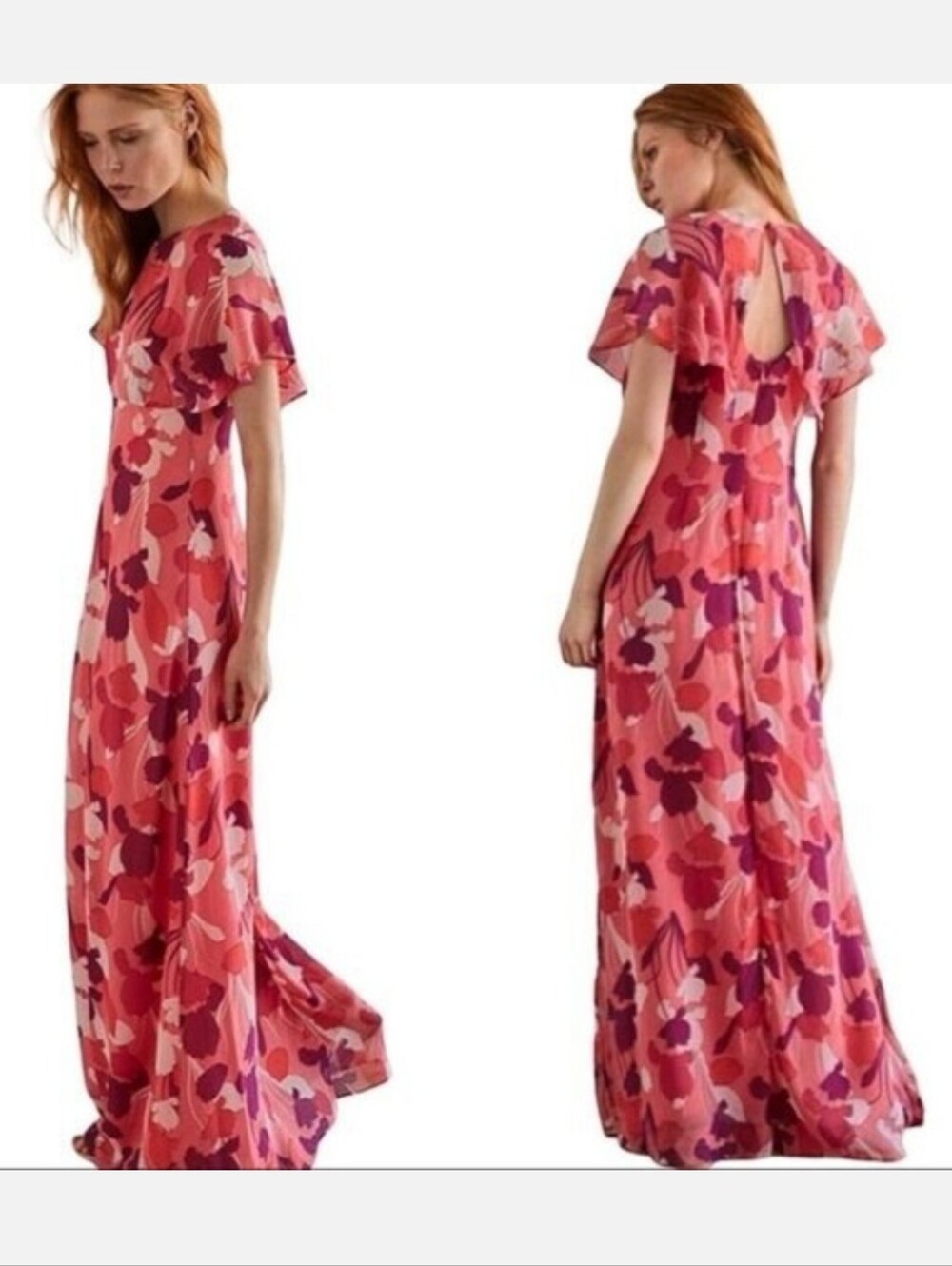 MASSIMO DUTTI | Chiffon Maxi Dress Floral Pink Sz 2